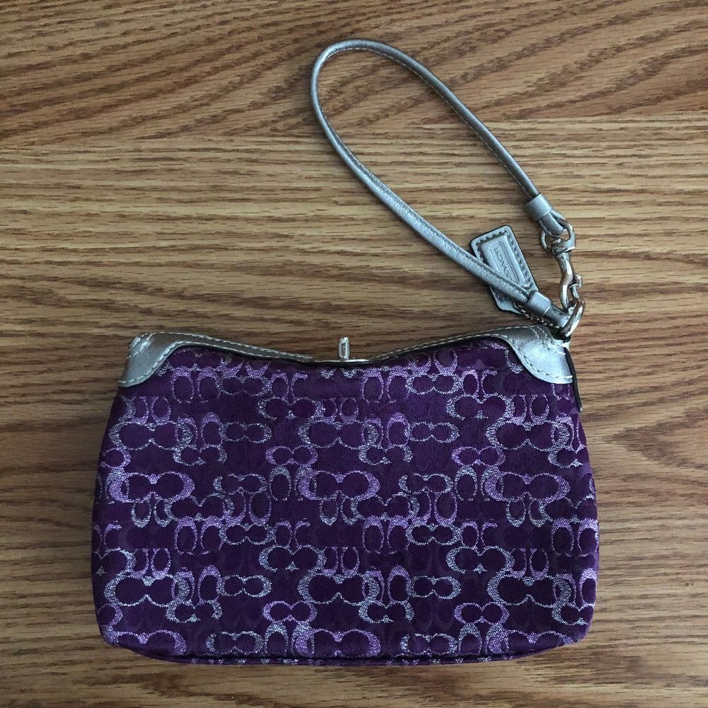Coach Purple and Silver Glitter Wristlet
